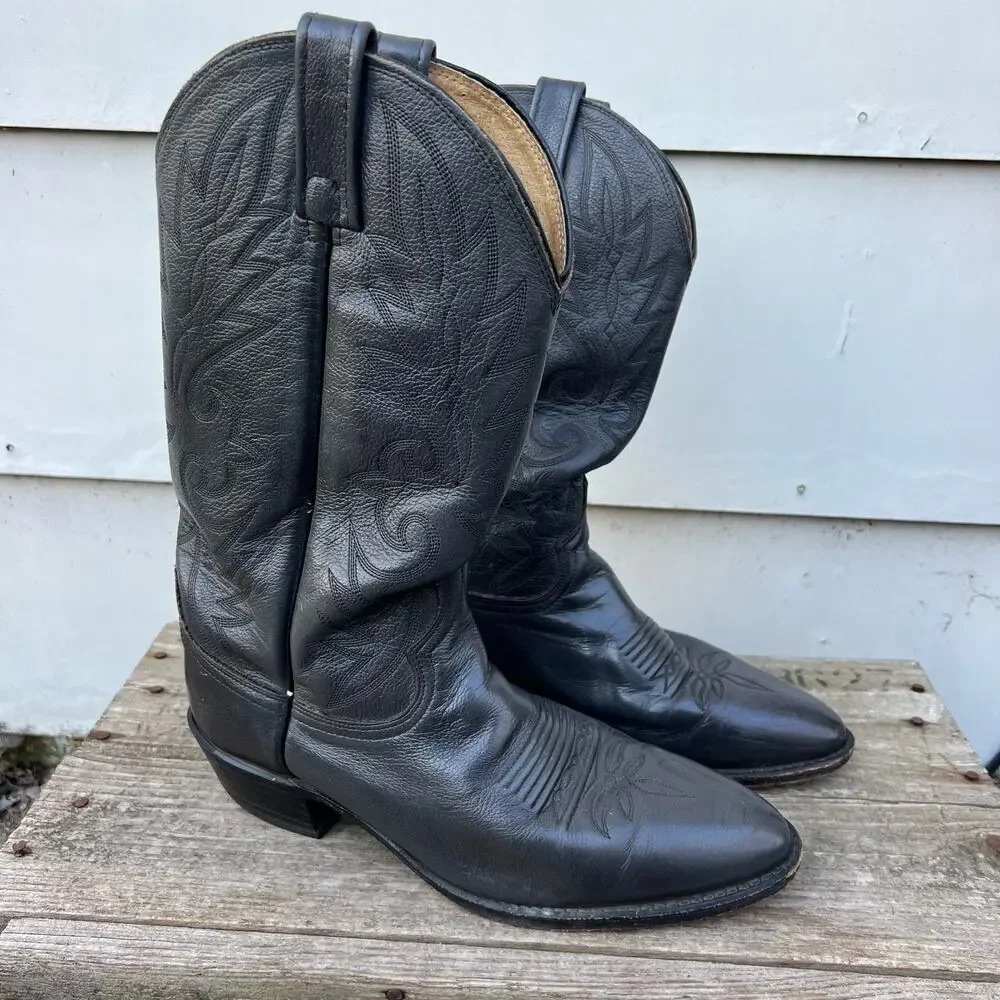 Vintage Dan Post Gray Almond Toe Cowboy Western Boots Size 9D